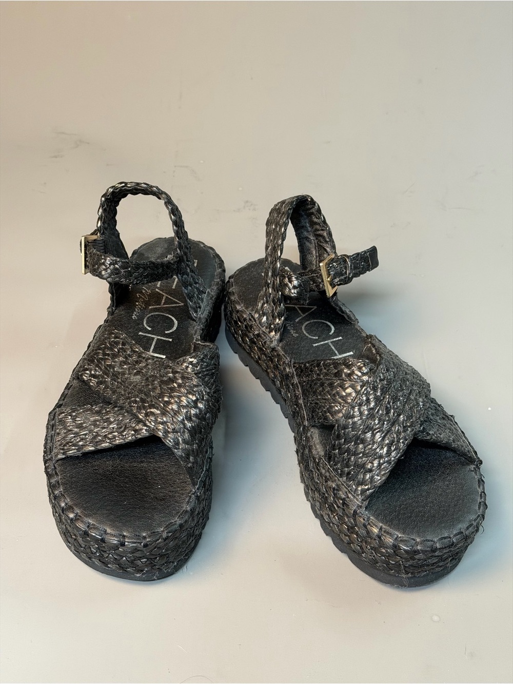 Black Braided Platform Sandals with Ankle Strap